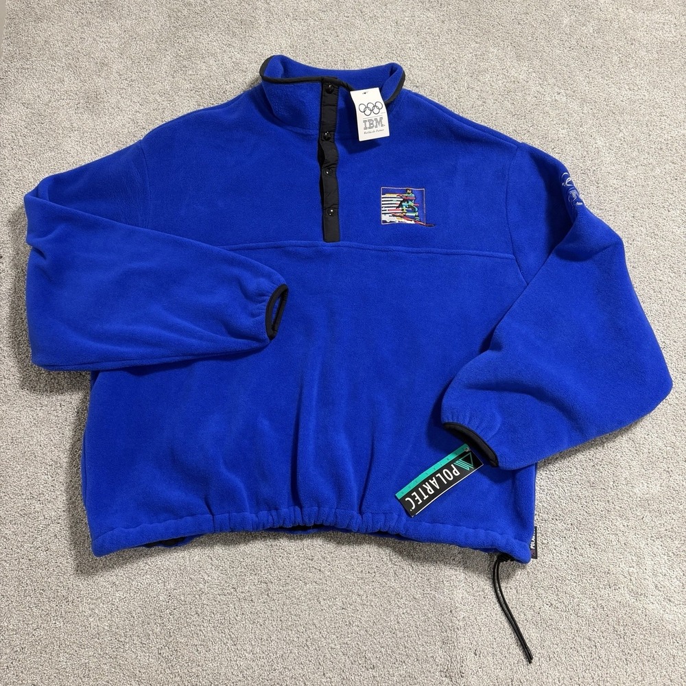Vintage IBM Olympics Fleece Jacket Mens‎ XXL Blue 1/4 Snap Pullover Sportsmaster